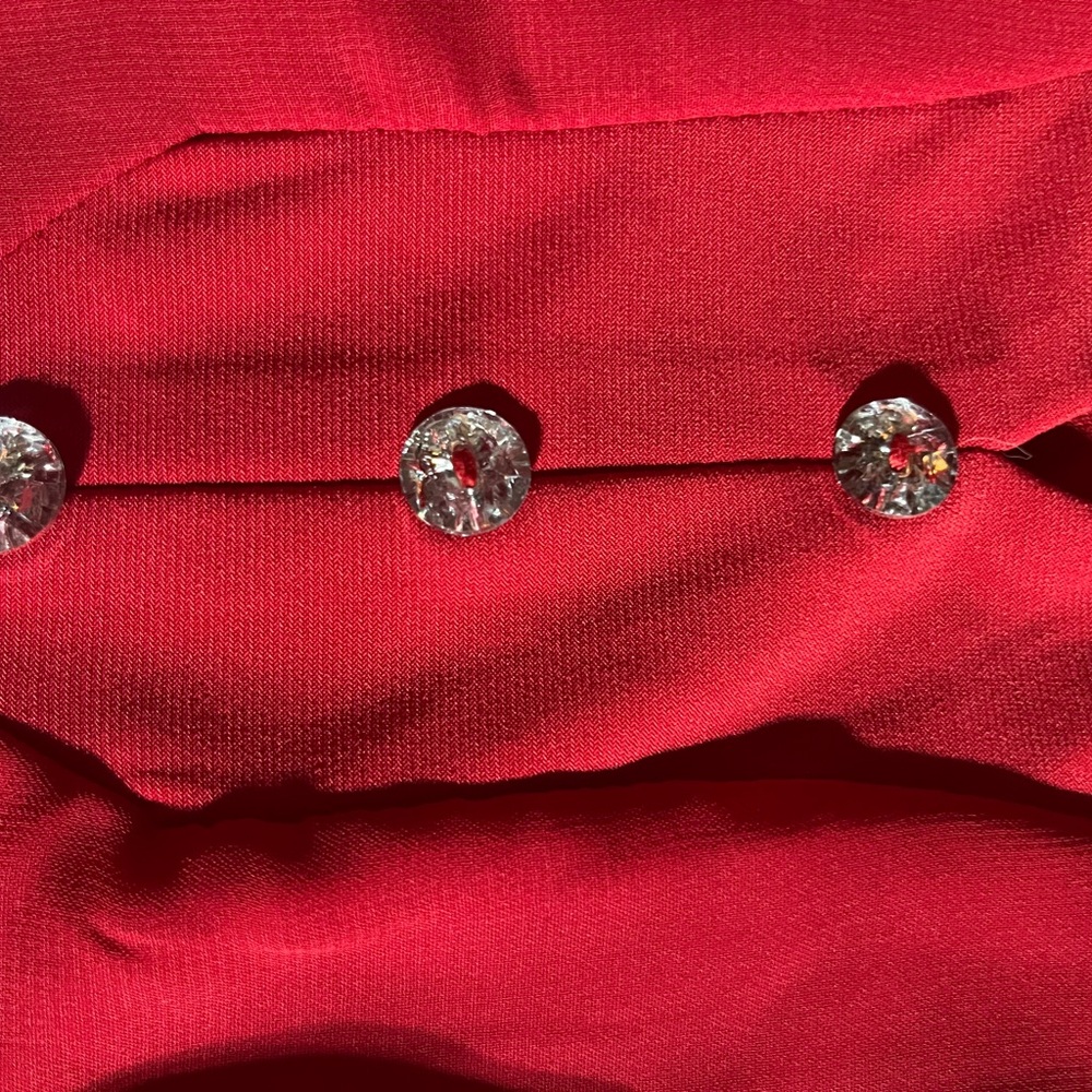 ADELE & MAY TOP W/RHINESTONE BUTTONS/SHEER WOMEN 1X RED FLOWY FAIRY FEMININE‎ - Picture 6 of 7
